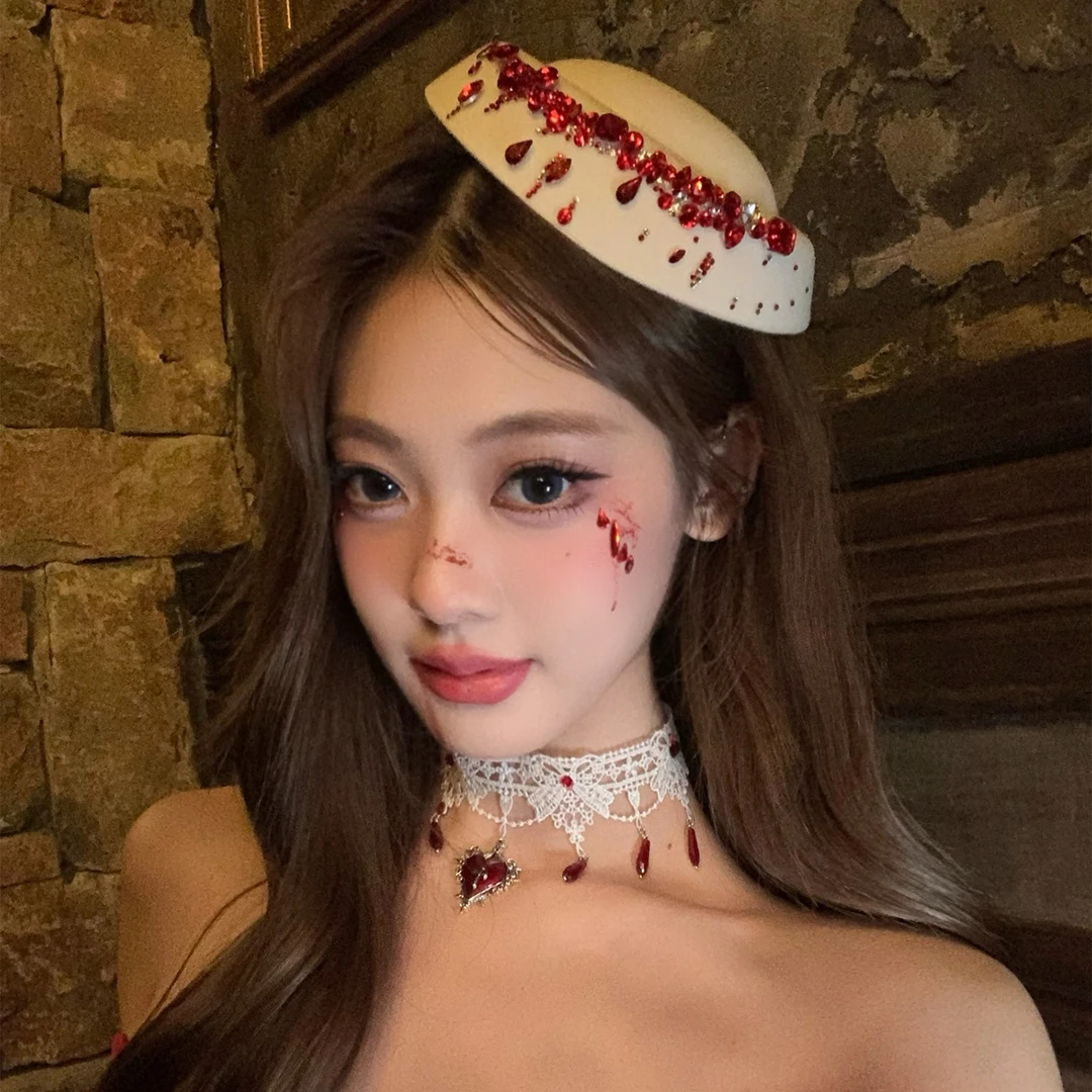 原创古堡伯爵 血滴泪小礼帽发夹万圣节cos暗夜女修装扮拍照道具女