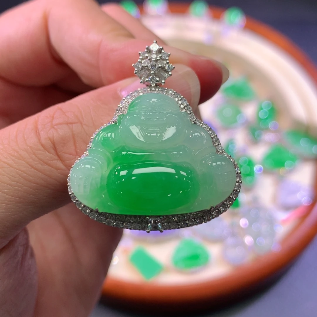 翡翠18K金镶嵌吊坠(不含链)