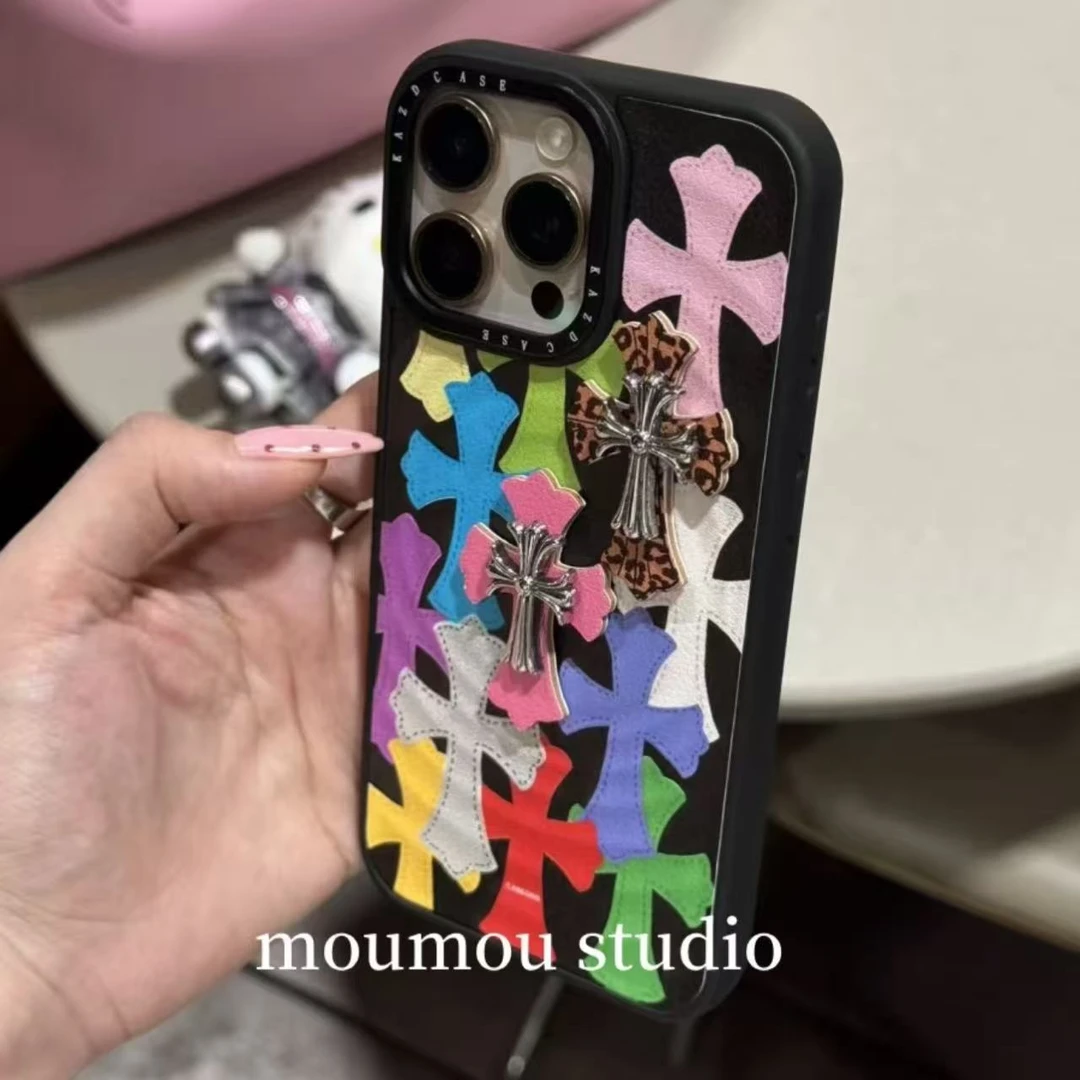 潮酷个性皮纹立体十字架适用于苹果17promax手机壳16保护套1413