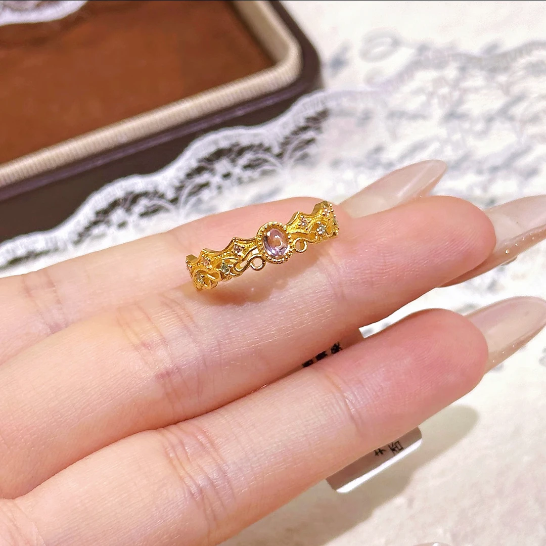 足金999花间游黄金戒指 温柔气质小众设计 送礼首选仙女戒