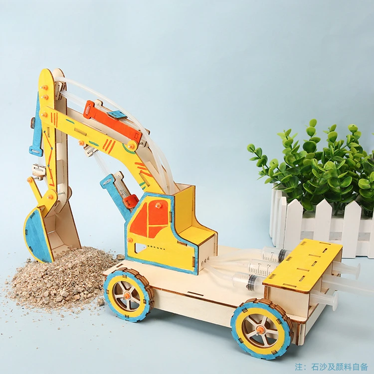 科技小制作diy液压挖掘机模型 学生手工拼装科学实验steam玩教具