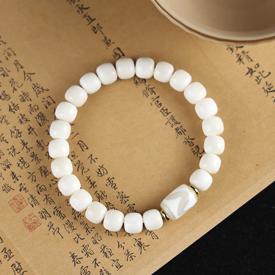 （白玉菩提不是菩提根）干磨白玉菩提单圈手串（送盘玩袋手套）