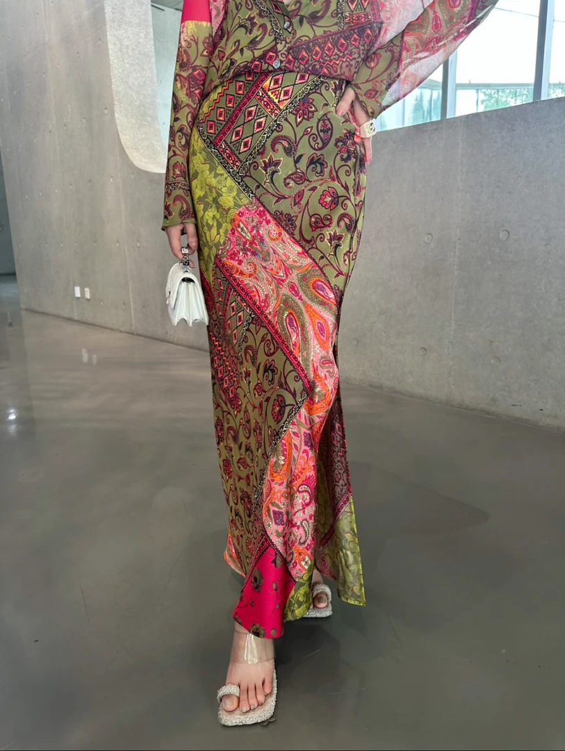 【莫奈花园】丝滑显瘦复古小众松紧半身裙度假风