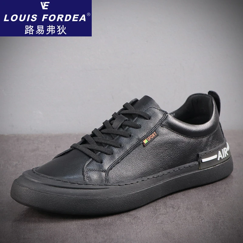 Louis Fordea/路易弗狄黑色板鞋子男款干净感痞帅男鞋休闲皮鞋男