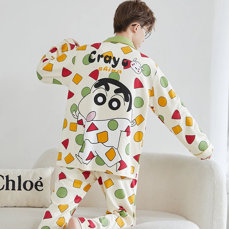 青少年睡衣男款春秋季纯棉长袖长裤男士薄款开衫休闲大学生家居服