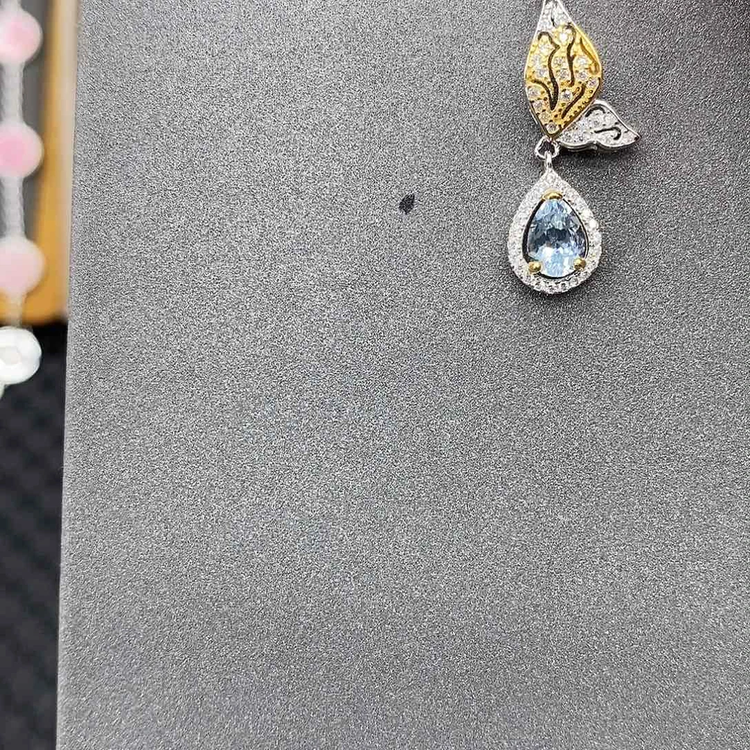 银S925镶嵌海蓝宝石颈饰