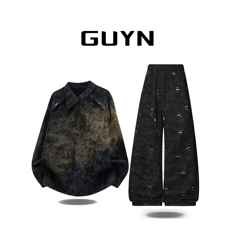 【品牌正品现货】GUYN美式复古扎染卫衣套装男款秋季小众设计感上衣