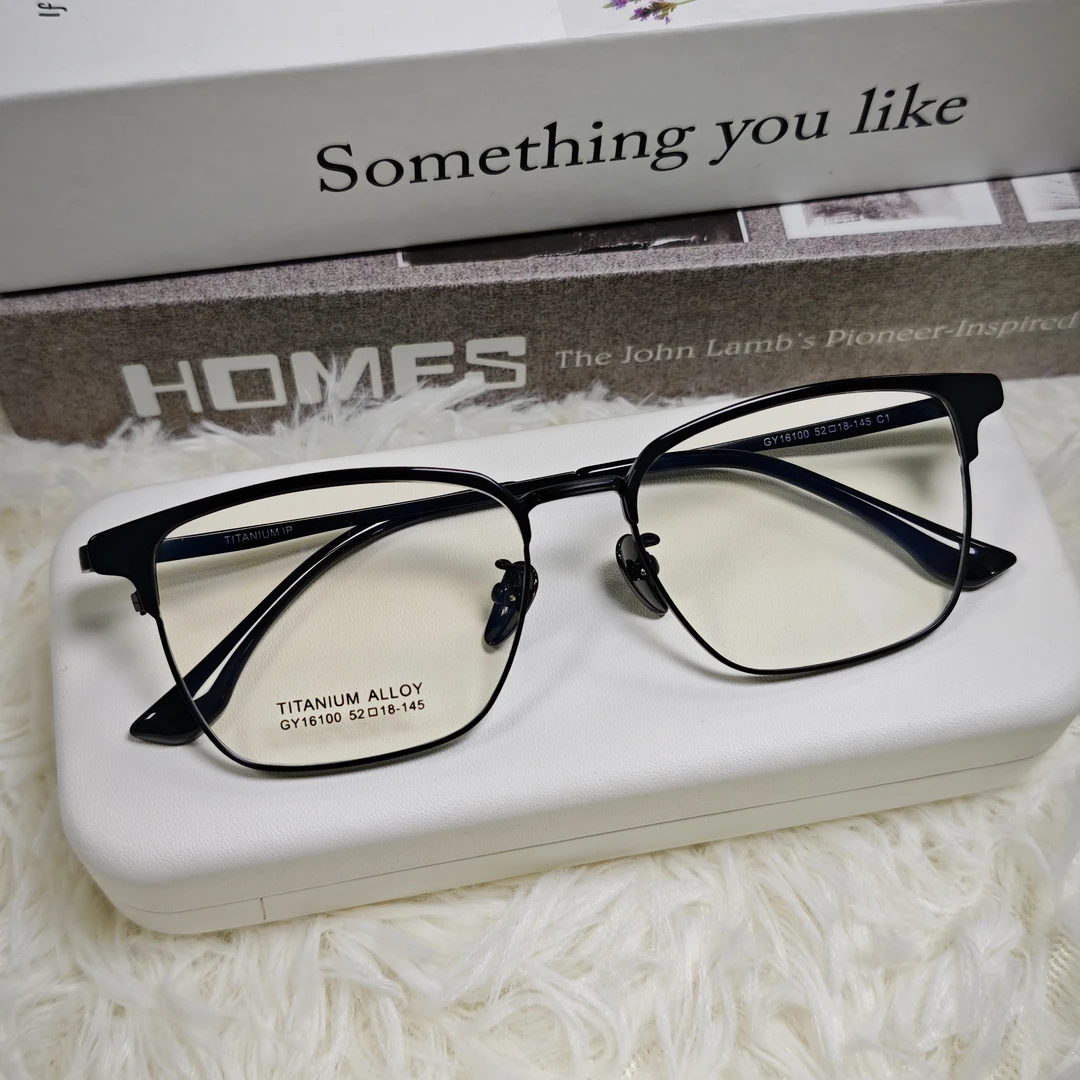 超轻纯钛大框半框近视眼镜框加宽加大不夹脸大脸适用网红复古男款