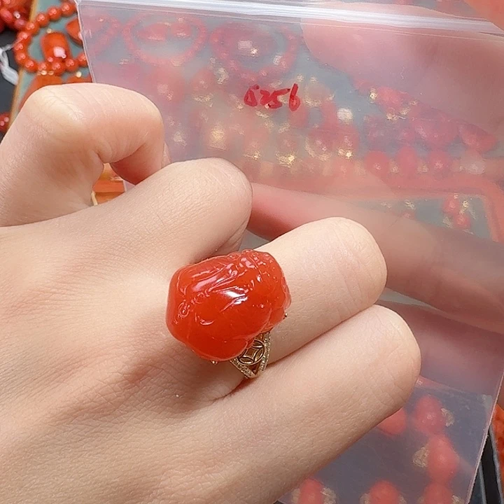 南红玛瑙银S925镶嵌戒指