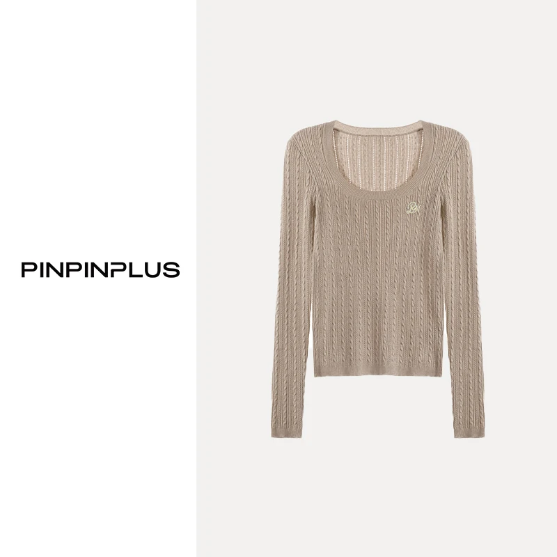 「PINPINPLUS」新款针织时尚U领打底长袖修身 3C10711KP