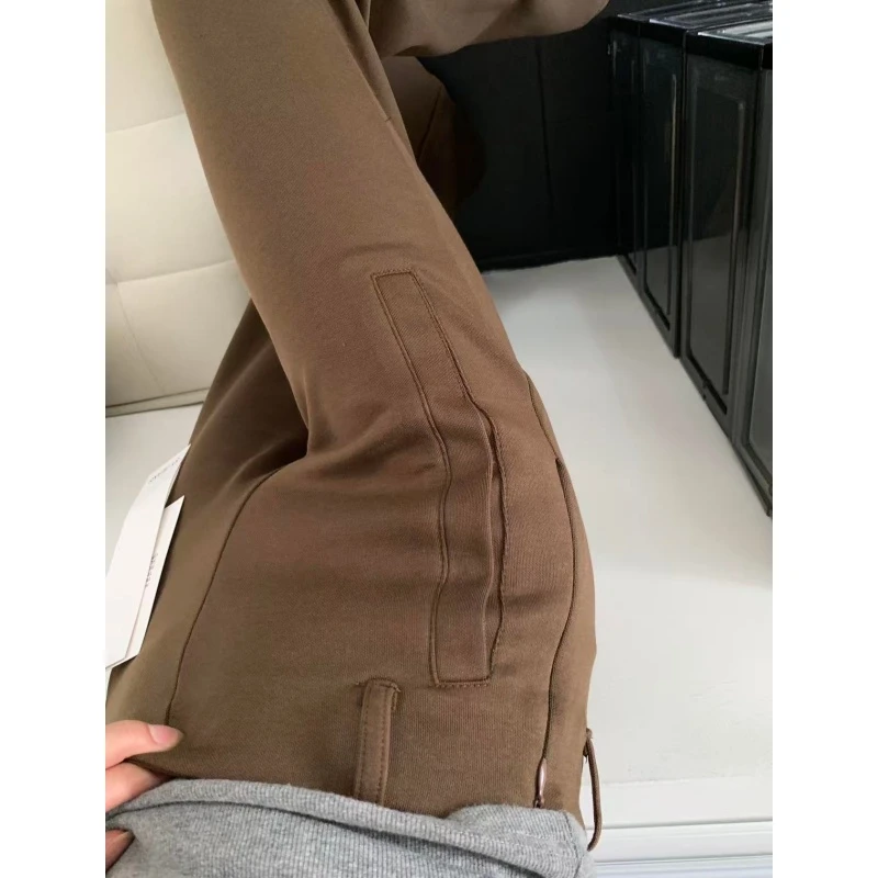 裤长112cm高个子加长美拉德咖色微喇运动卫裤女秋修身显瘦喇叭裤