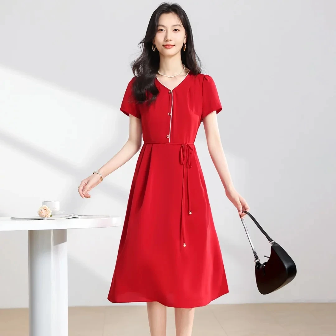 D160新款2025优雅连衣裙女夏季高级感气质通勤休闲中长裙气质女裙