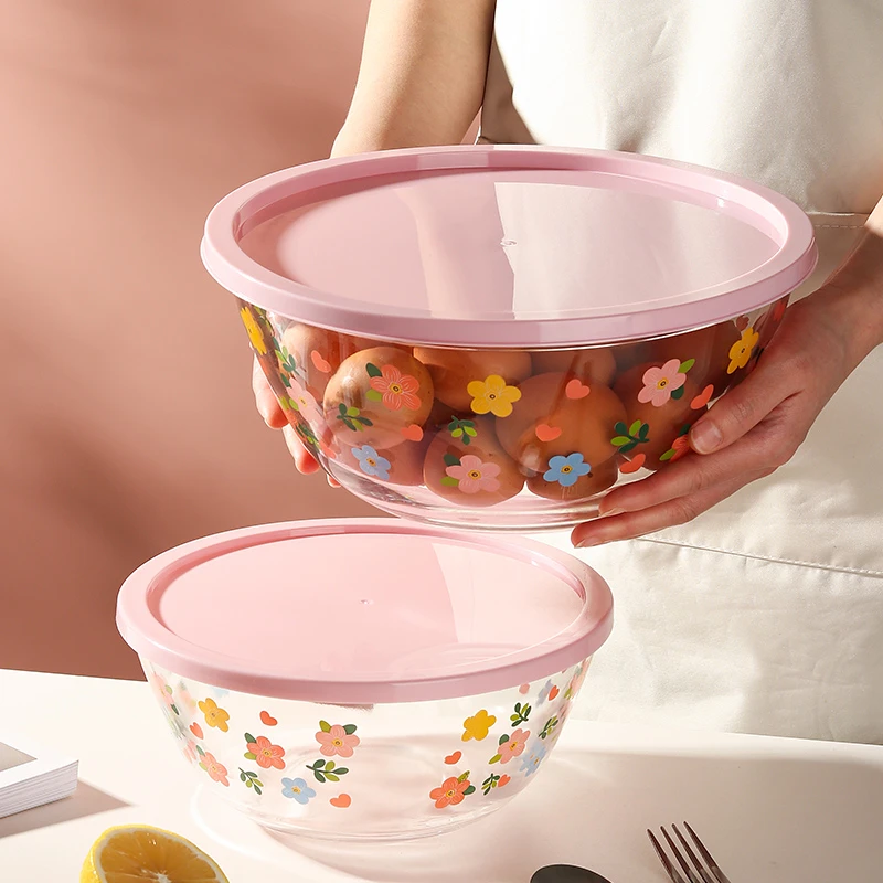 【粉丝福利】小花小清新系列玻璃家用大容量拌馅洗菜盆和面盆耐高温