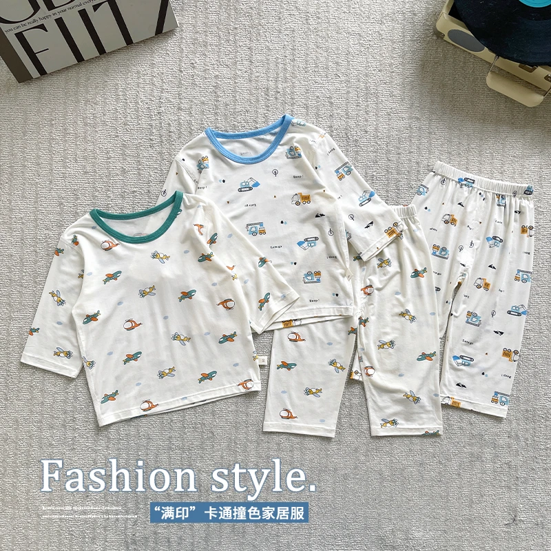 子航同款 夏季新款儿童满印卡通撞色家居服xt7023