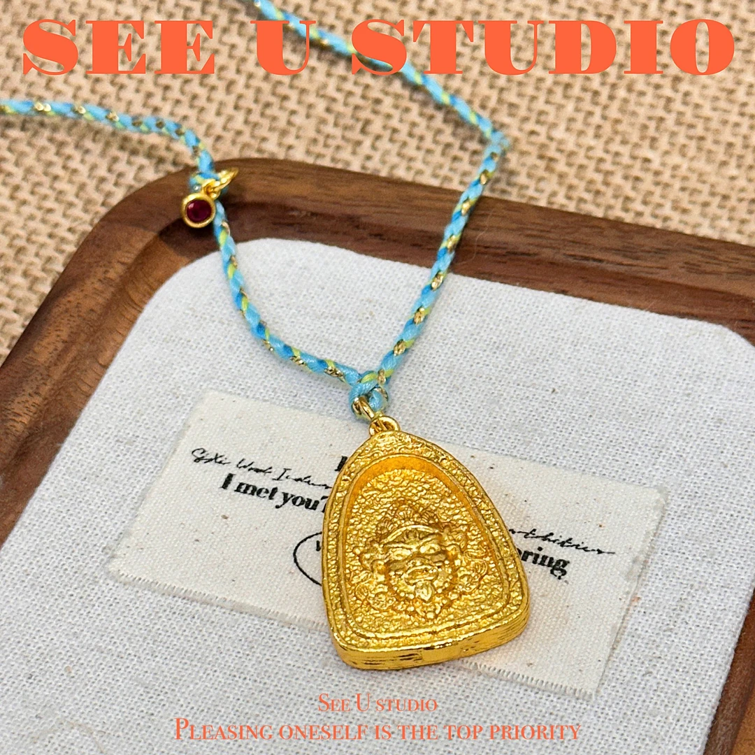 铜合金项链 三角黄财绿绳时尚百搭项链