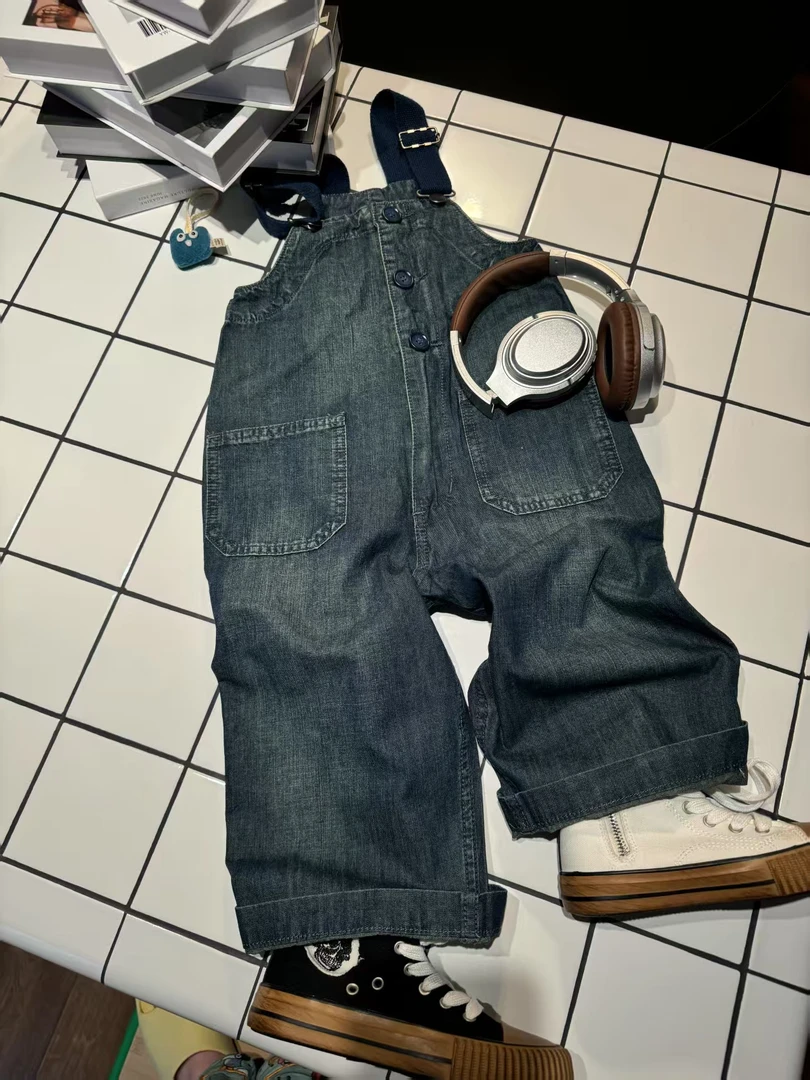 「LIUYI」秋儿童日系复古印花字母牛仔背带裤 2471