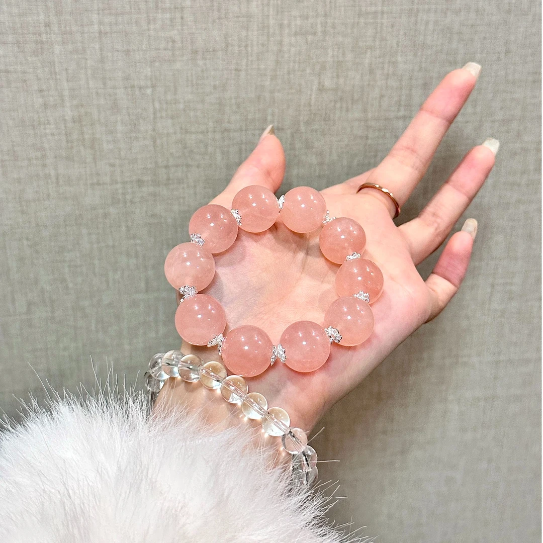 现货拍1发单珠-拍5发款发马达加斯加粉水晶大珠珠天然粉芙蓉石