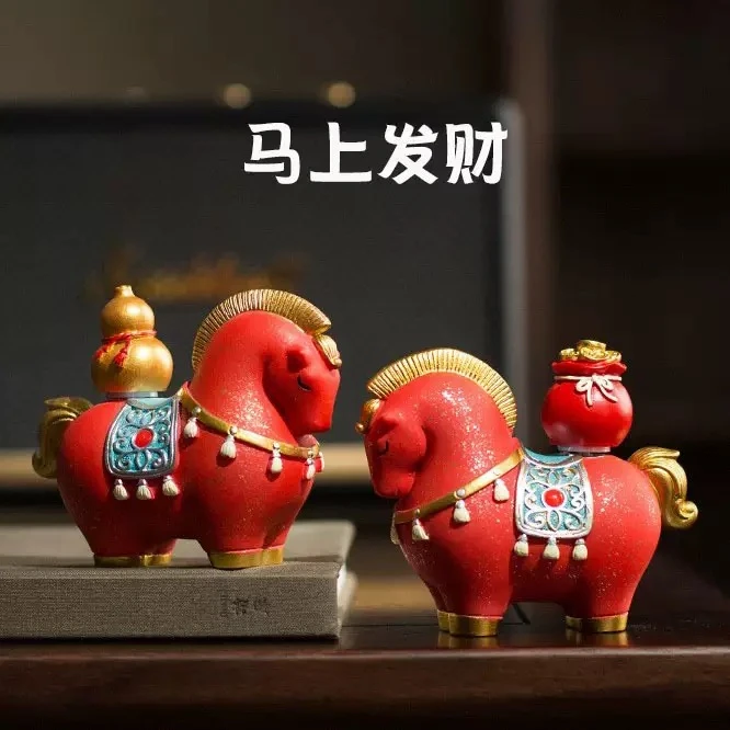 创意马年小马国潮摆件马上有钱家居办公室桌面高级感新家装饰品