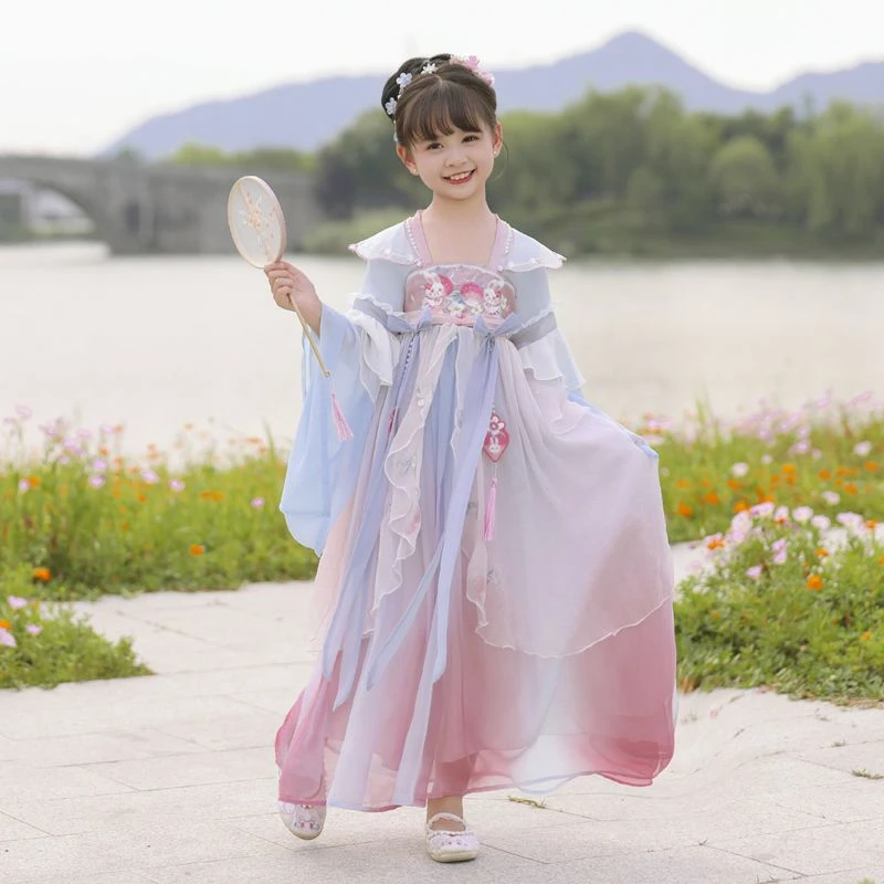 汉服女童夏款新款儿童超仙古装春季小女孩古风唐装洋装连衣裙