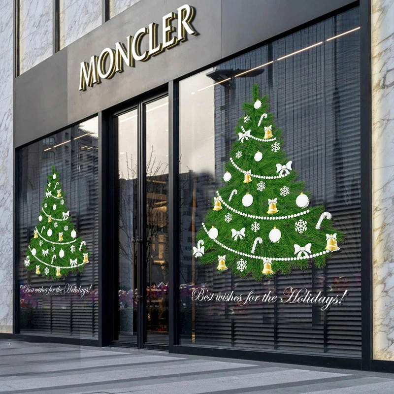 ANNAHOUSE圣诞节橱窗玻璃贴纸店铺商场装饰布置圣诞树门口装饰