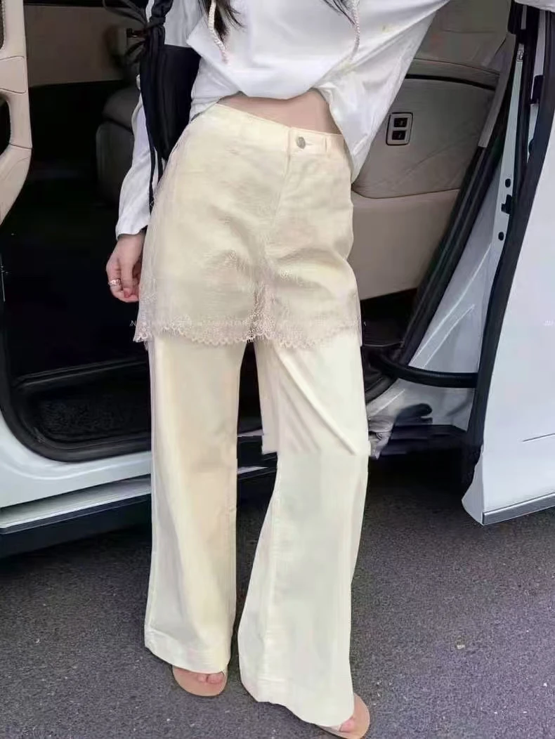 59577-60688 蕾丝屁帘花边拼接直筒牛仔裤爆款