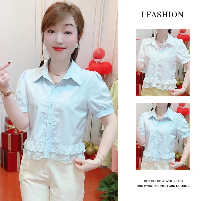 夏日超好看洋气POLO领衬衫女2025年夏日新款时尚减龄显瘦正肩衬衣