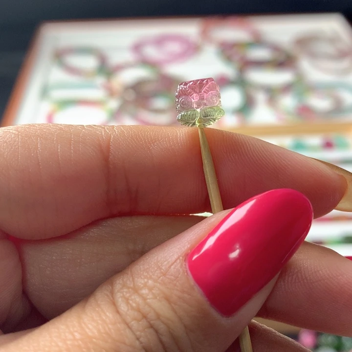 碧玺手链未镶嵌粉绿醒狮