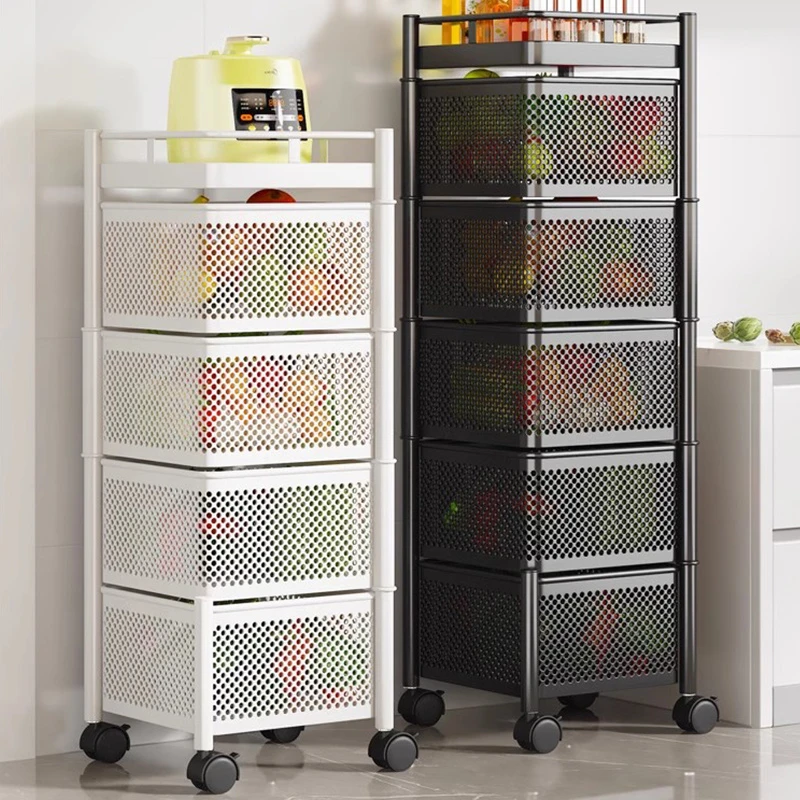 过早厨房旋转多功能置物架落地多层家用零食小推车水果蔬菜篮子收