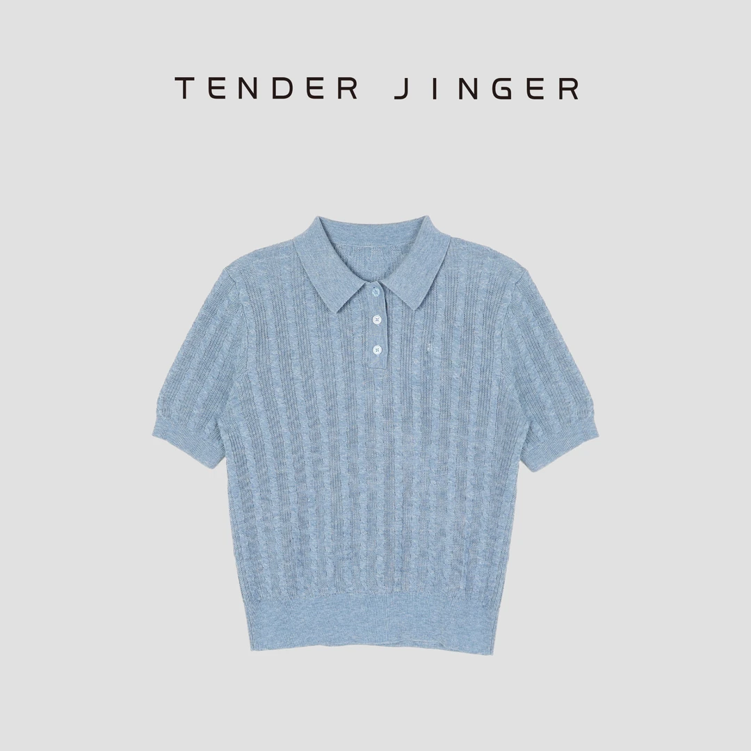 Tender Jinger【疯狂星期三】绞花肌理感POLO领针织衫T52BBS80369