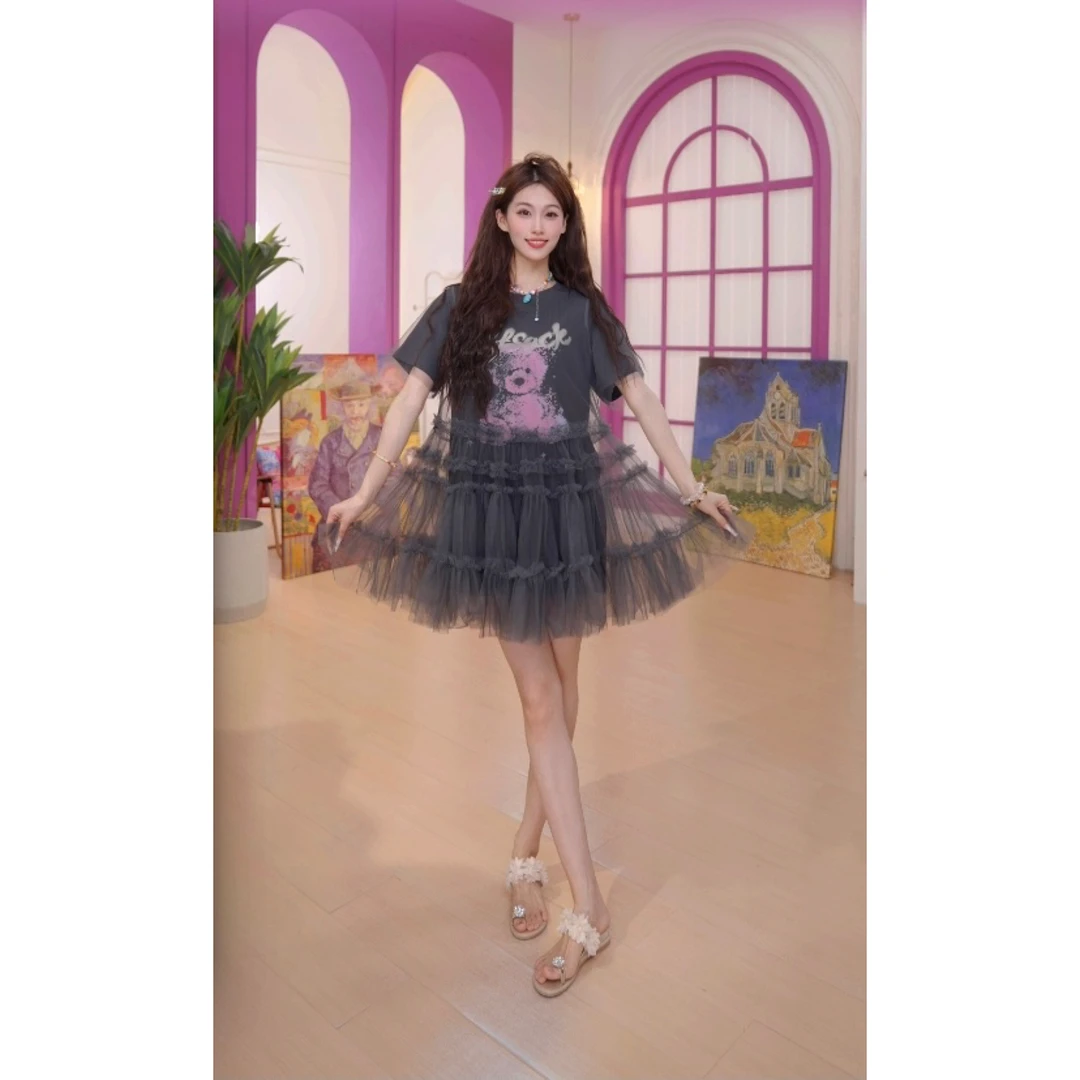 妖精的口袋  甜酷小熊连衣裙2025夏季新款法式浪漫度假感穿搭气质