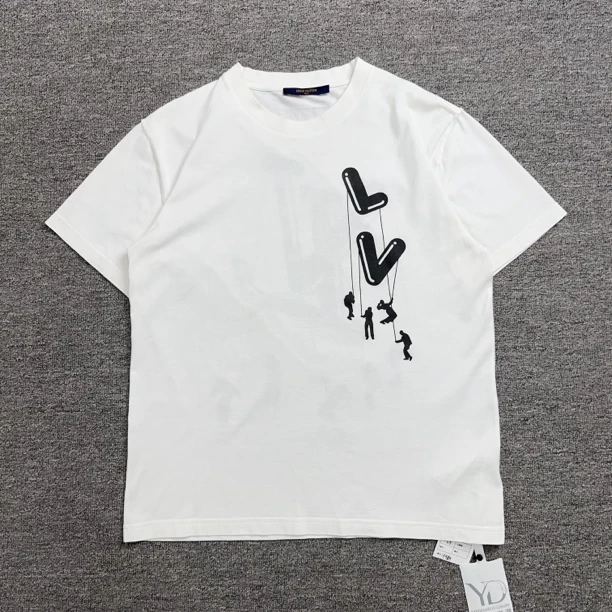 99新 LouisVuitton/路易威登 y080/L码/前后大Logo印花lv白色短袖