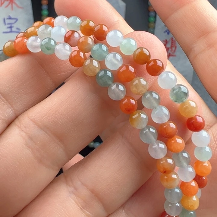 定制翡翠未镶嵌4.5mm多彩米珠项链