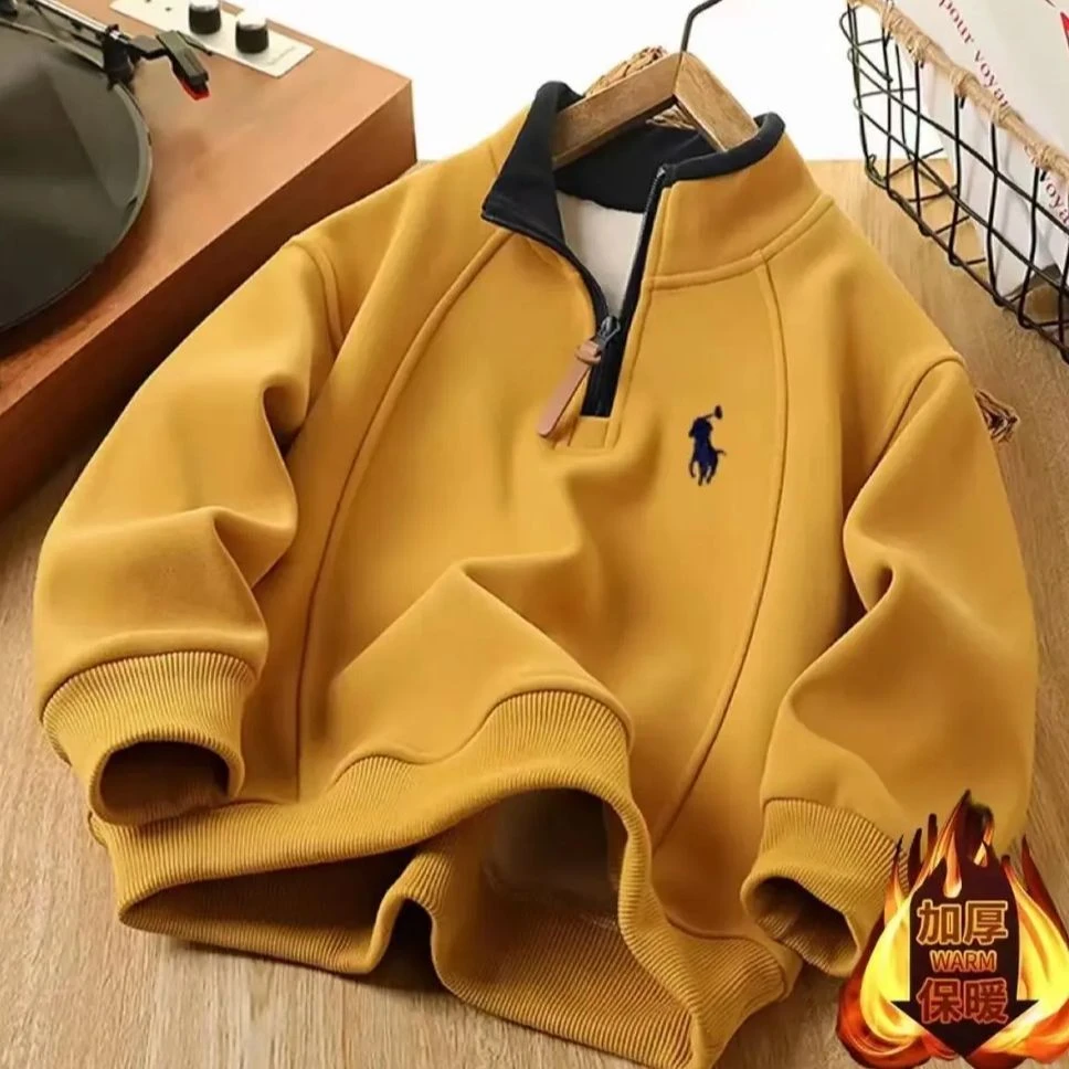 2025新款男童加绒卫衣秋冬儿童冬季帅气立领加厚保暖上衣