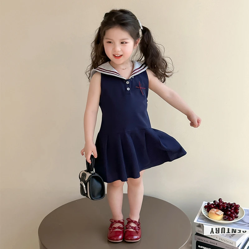 女童连衣裙夏季2025新款儿童学院风裙子韩版洋气宝宝海军领公主裙