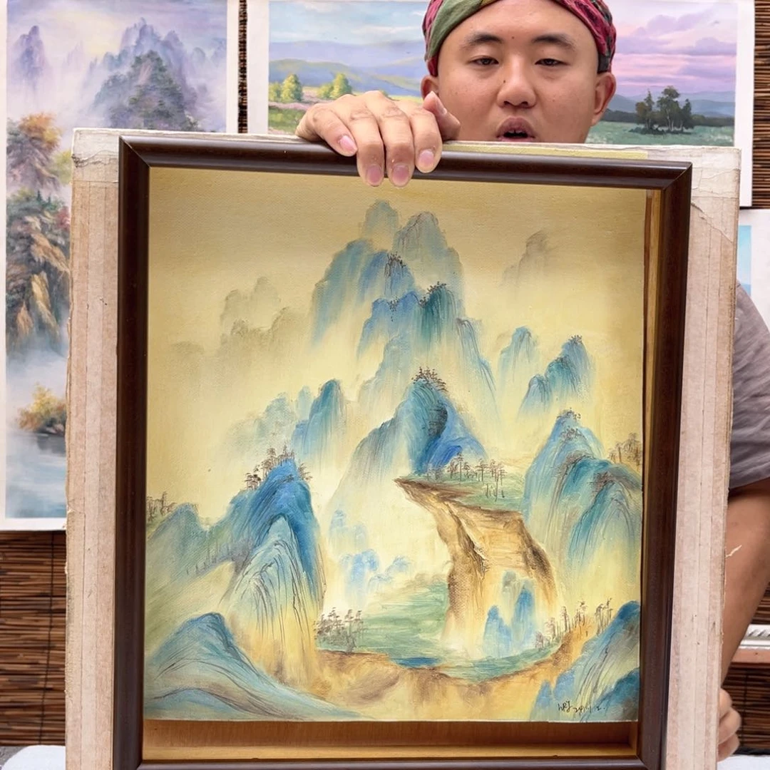 油画行路人小院绘画作品竞拍
