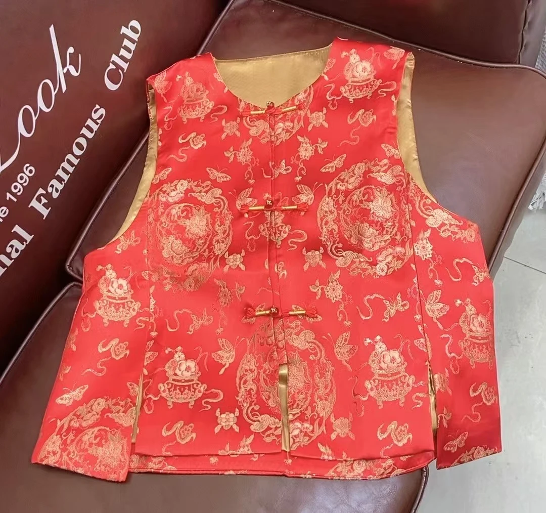 【福蝶】新中式早春新款本命年穿提花时尚气质复古盘扣圆领百搭马甲