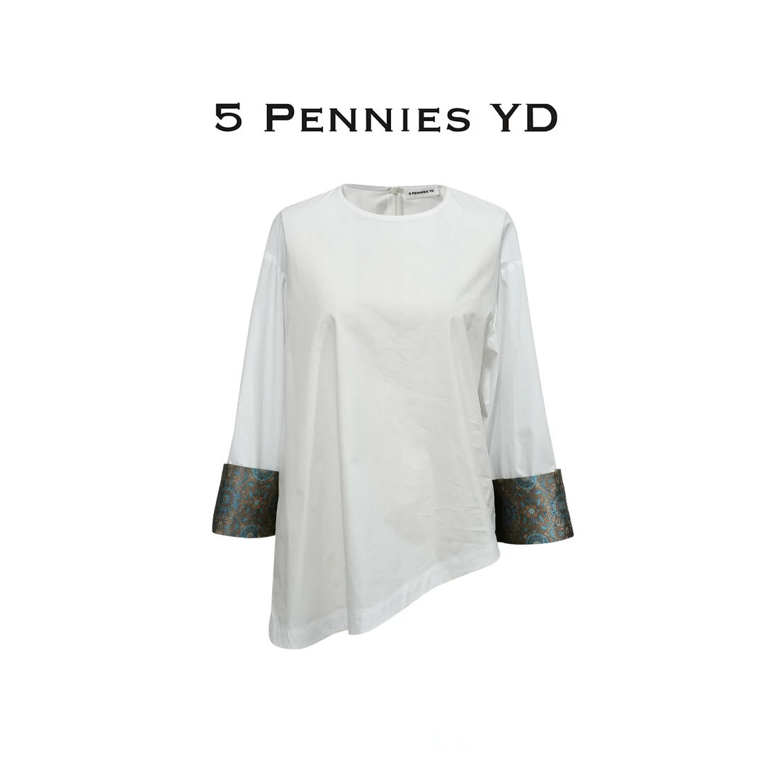 5 PENNIES YD设计师款原创秋季宽松百搭新中式白色上衣5S0829999L