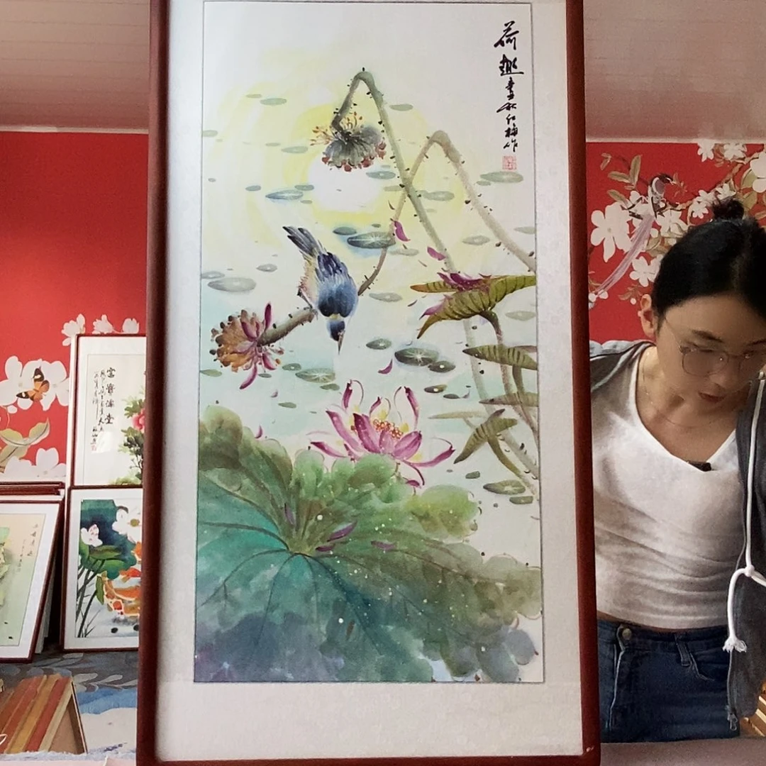 国画手写手绘带框包邮国画作品62✖️122