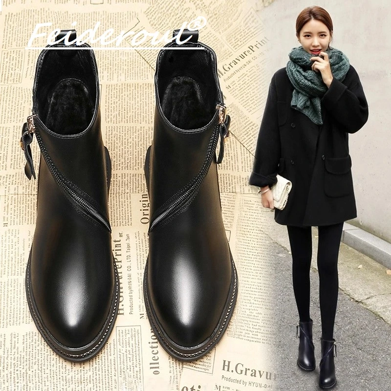 Feideroul真皮雪地靴软底马丁靴2025款加绒爆款切尔西瘦瘦美短靴