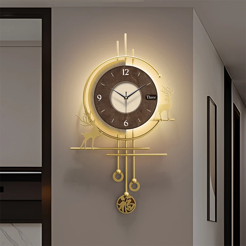 轻奢挂墙时钟2025新款客厅艺术挂钟高级感大气格栅墙钟表个性挂表