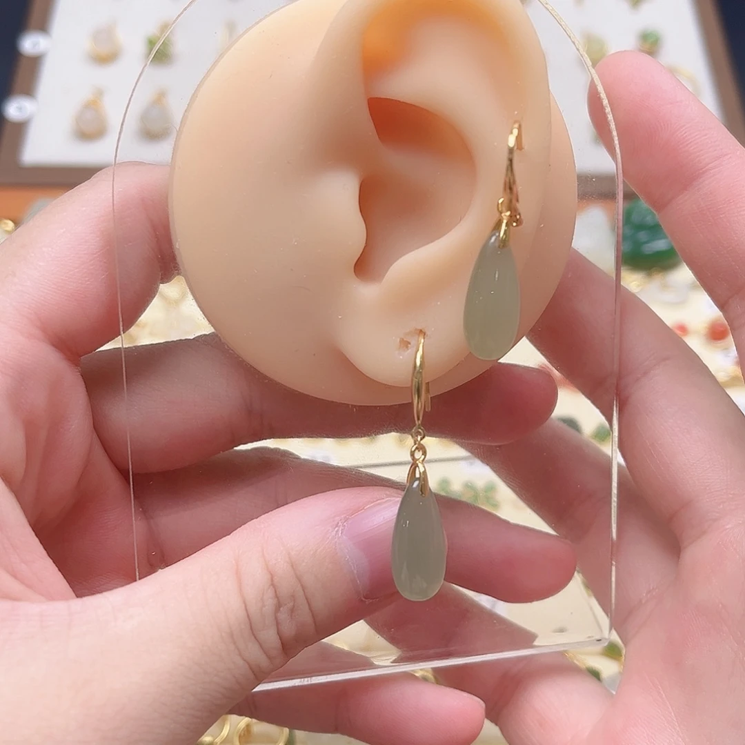 和田玉银S925镶嵌耳饰