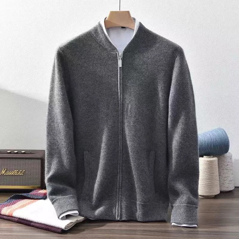 男士加厚平针棒球领山羊绒拉链衫 不退换