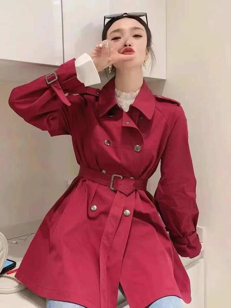 不支持退换 5400631 安哥拉红时尚百搭风衣外套