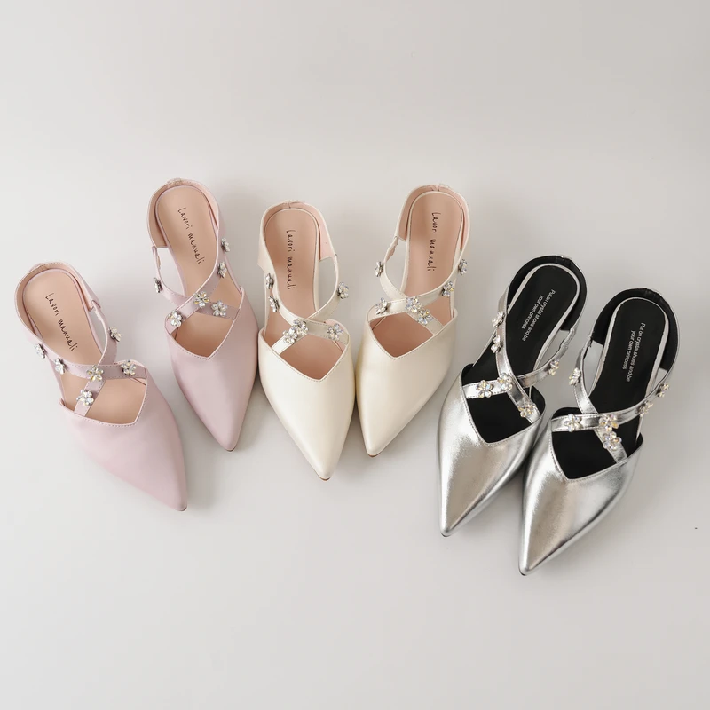 跟高4.5cm/34-39/公主风包头极简细钻粗跟包头拖春夏百搭