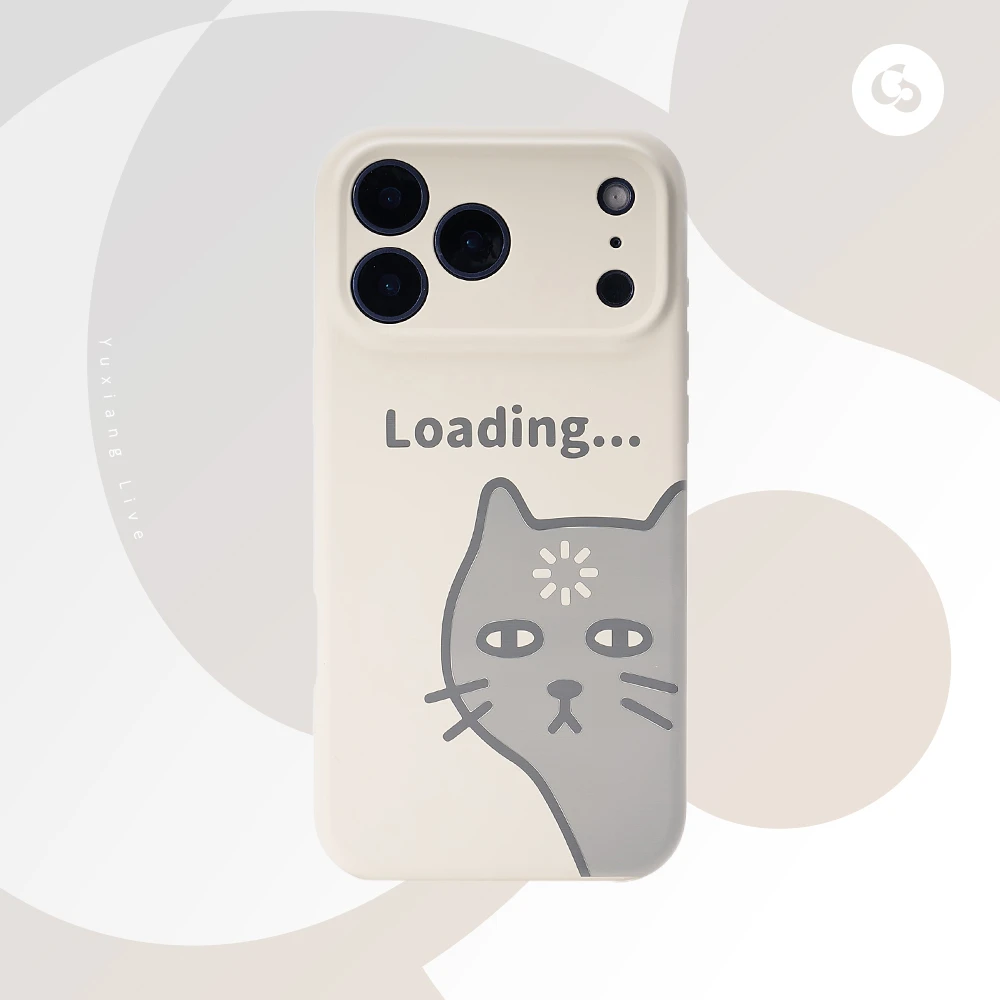 逾巷原创硅胶小猫思考中插画精孔手机壳全包防摔适用苹果17promax