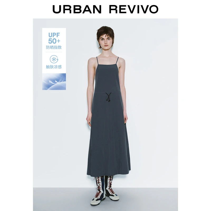 【UR防晒衣】UR2025春季新款女装后开衩防晒吊带连衣裙UWS750001