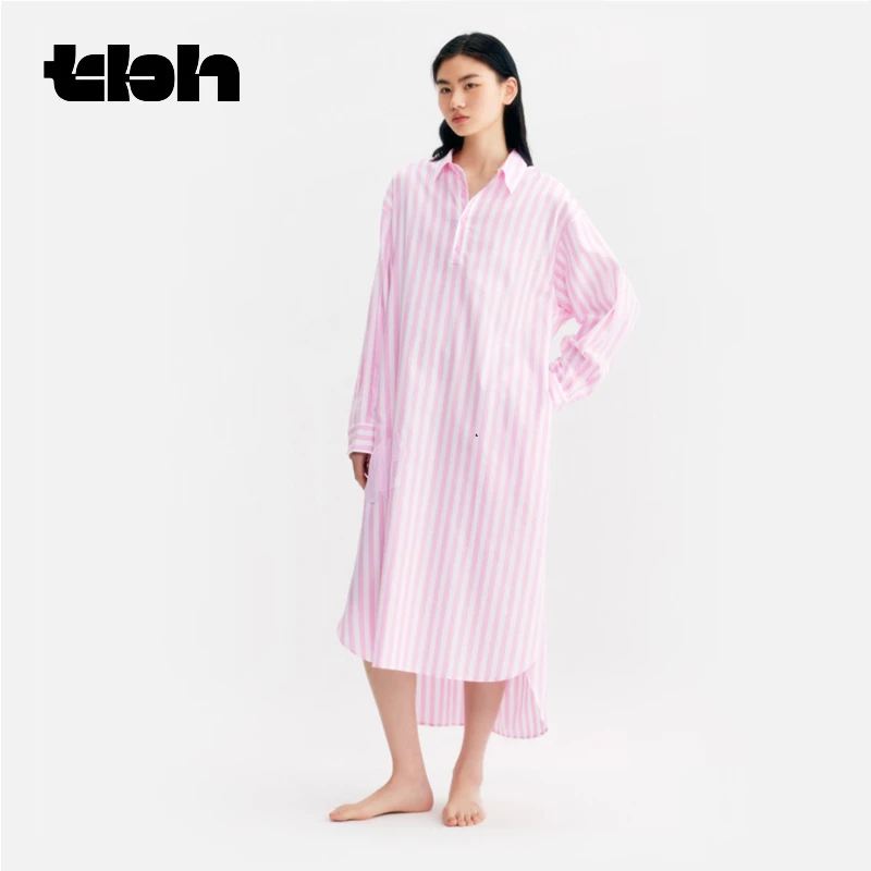 tbh野兽派家居Z系列天丝棉家居衬衫睡裙早春休闲长款睡衣女欧若风