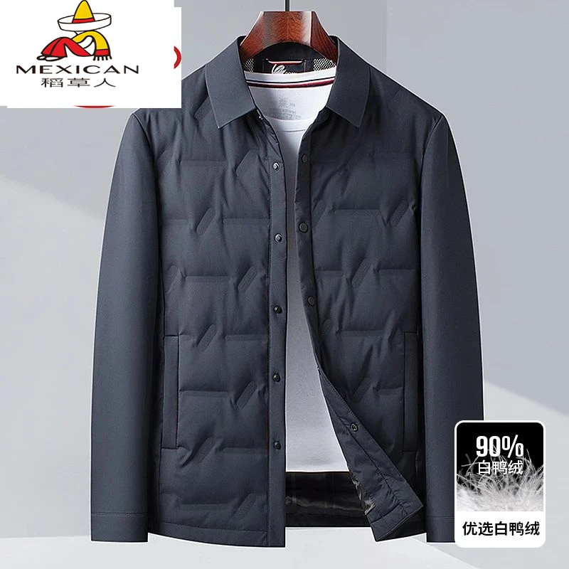 稻草人正品羽绒服男中青年冬季男士轻薄款保暖翻领爸爸冬装衬衣外
