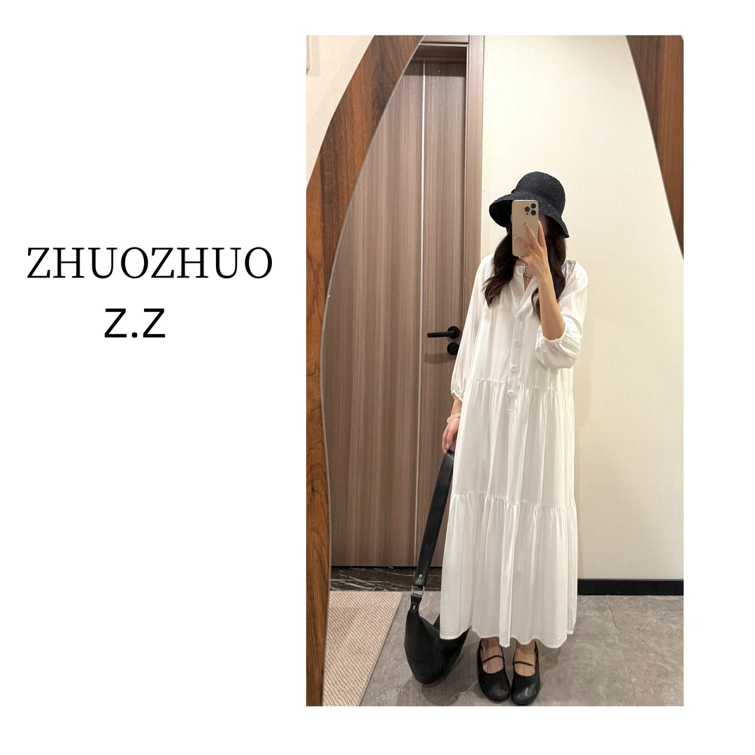 【ZHUOZHUO专属】”白茶花“清新洋溢甜美长袖宽松显瘦连衣裙