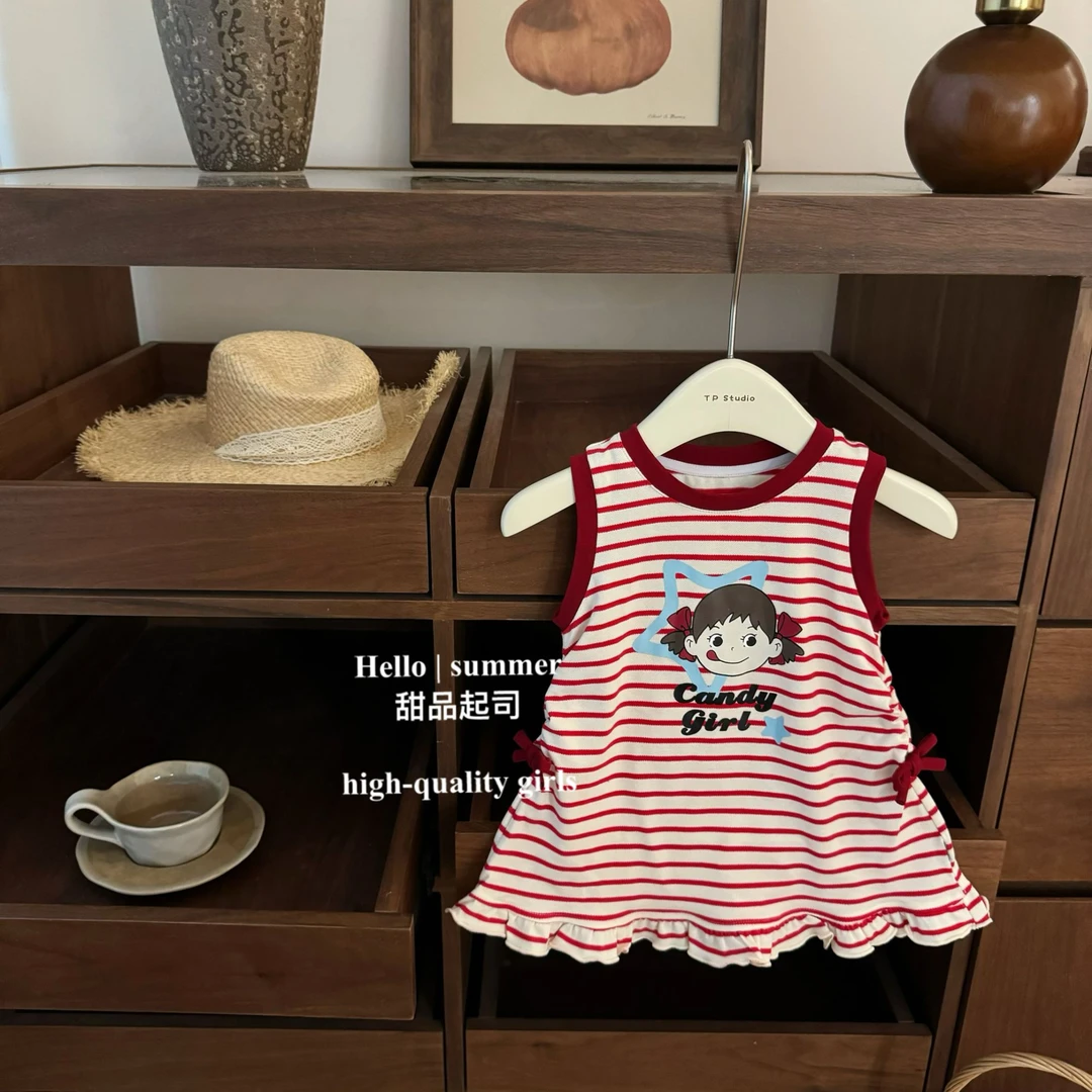 【甜品起司】不二女孩！女宝宝韩系可爱休闲幼儿园条纹洋气背心裙